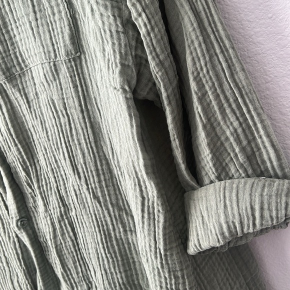 Kona Sol Olive Green Button-Up Gauze Shirt - Womens M - Picture 5 of 7